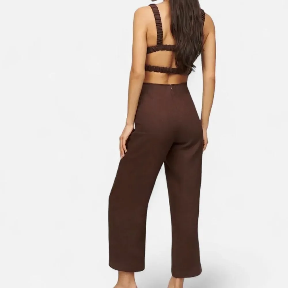 Reformation Harlow Linen Jumpsuit Size 4 | Brown Sustainable Minimal Chic